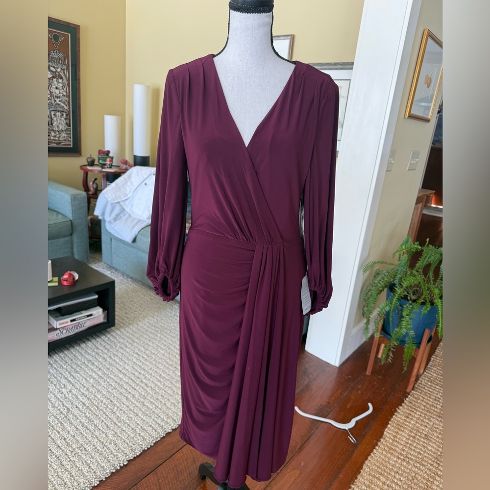 Eliza J burgundy front drape dress size 8 NBW w/tags